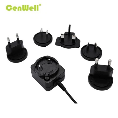 Adaptador de alimentação CA montado na parede-de 12V 1A 12W Plugues intercambiáveis